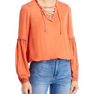T Tahari Lace Up Neck Long Sleeve Top BRAND NEW Size XS